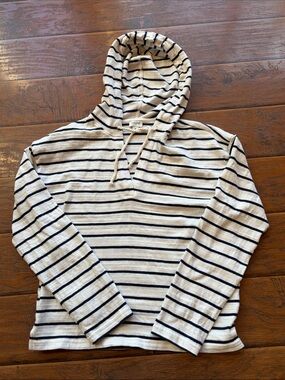 J. Crew Cream & Navy Striped Hooded Pullover - Size Medium
